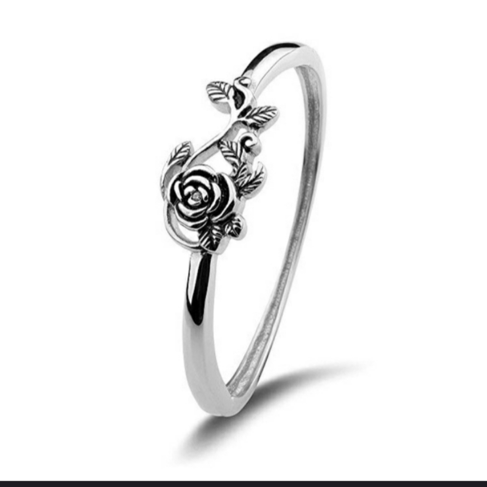 Vintage Black Oxidized Rose Dainty Silver Ring - Picture 3 of 9